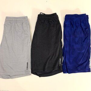 3 HEAD Men’s Athletic Shorts Gray Black Blue Size Large Workout Active